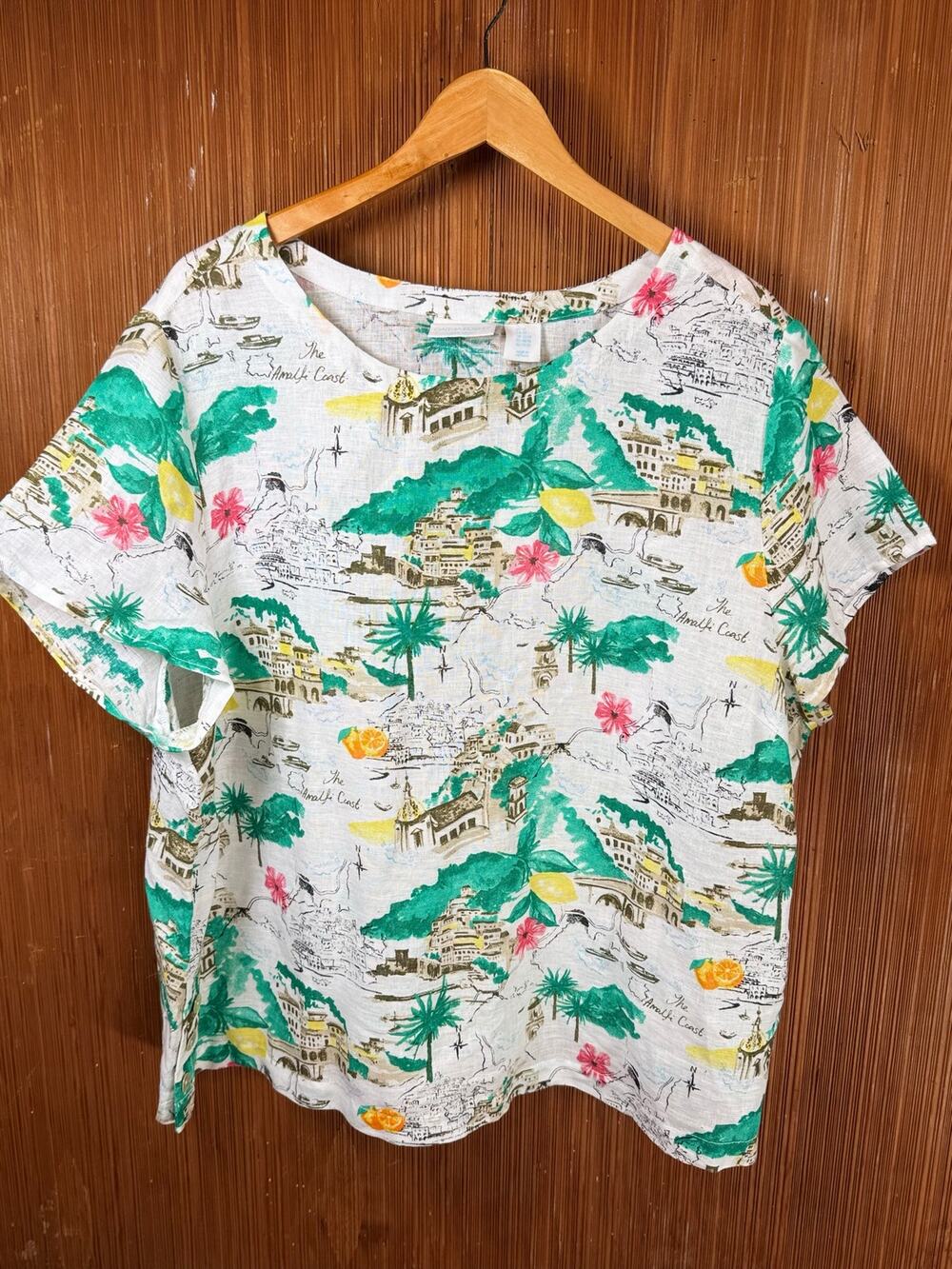 NWT Cynthia Rowley 100% Linen Amalfi Coast Print Top Women’s 2X Italy Travel
